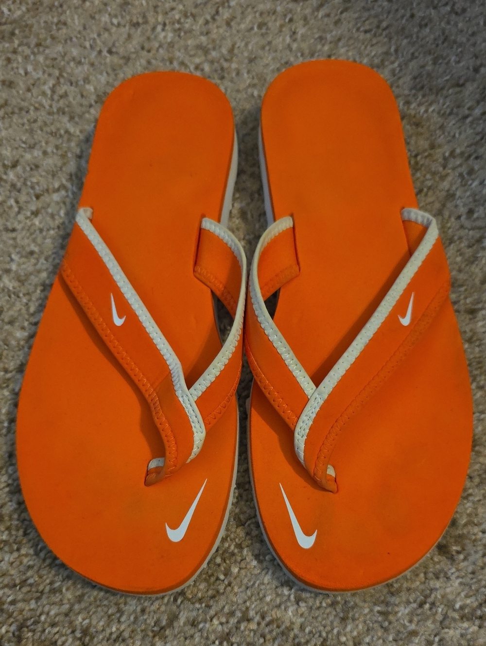 Nike Orange and White Flip Flops